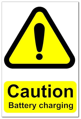 Caution Battery Charging Warning Stickers x2 - Peel and Stick Safety Sign 200mm x 300mm, Clear Visual Warning for Electrical Equipment and Battery Charging Areas