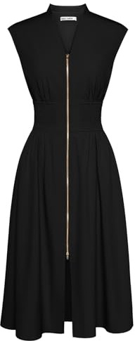 GRACE KARIN Women's Casual Dress with Pockets Zipper Front Dress for Vacation Wedding Work Office Black XL