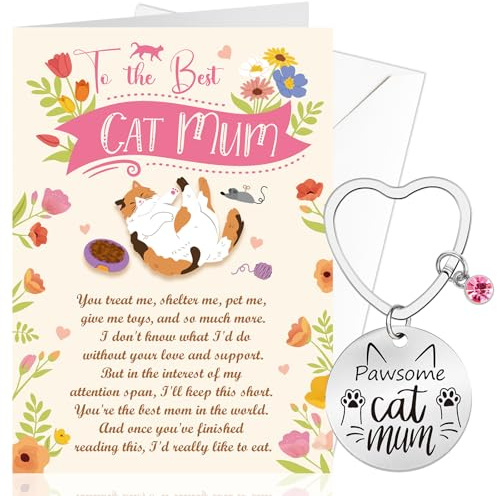 DPKOW Muttertagskarte von Katze, Happy Mother's Day Card Katze Mama Geschenke, Muttertag Grußkarte mit Umschlag, Katze Mama Schlüsselanhänger, Muttertagsgeschenke für Mama, von The Cat Lovers Fur Baby