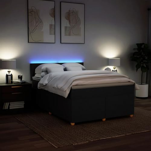 Festnight Boxspringbett 140x190 mit matratze und led Bett 140x190 mit matratze und lattenrost Bett mit Topper &Matratze -Schwarz-140 x 190 cm