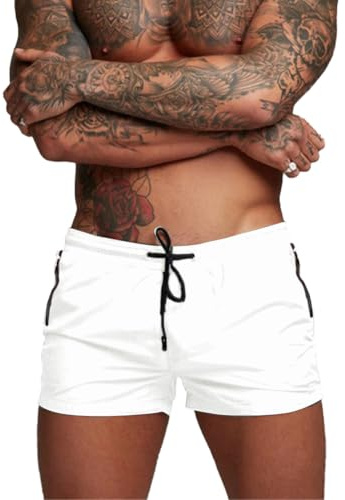Donason Badehose Herren Schnelltrocknend Badeshorts für Herren Sporthose Laufshorts Männer Sport Kurze Hose Schwimmhose mit Mesh-Futter und Reißverschluss Taschen