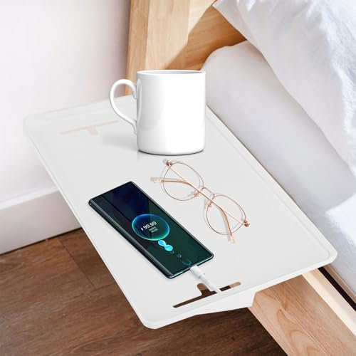 SuQurtom Clip-On Bedside Shelf for Bunk Beds - Space-Saving Nightstand Tray Organizer with Cable Holes, Durable White Bedside Storage for Dorm Rooms, Kids' Beds