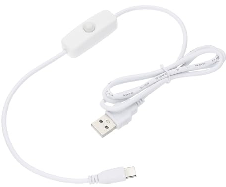 sourcing map USB Cable with ON/Off Switch, USB Male to Type-C Male Extension Cord 1M White, for LED Desk Lamp