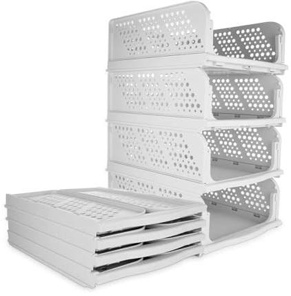 MIVIDE 4 Stück Faltbar Kleiderschrank Organizer Stapelbare, 43 x 33 x 18.5cm Schubladenbox Stapelbar Kunststoff, Schubladenbox Faltbar, (Weiß)