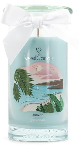 Candle Brothers Duftkerze mit Schmuck | Aquatic Seaside (400g) | Juwel Kerze | Geschenke für Frauen | Duftkerze Meeresbrise | Kerze im Glas mit Ring (M)