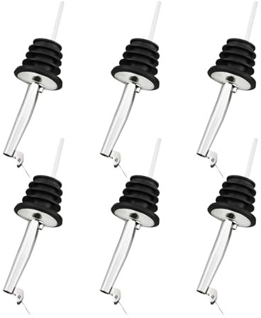 ALIAST 6Pack Stainless Steel Speed Pourers with Rubber Caps,Bottle Pourers for Spirits,Spirit Pourers,Olive Oil Pourer Spout,Bottle Pourers for Olive Oil