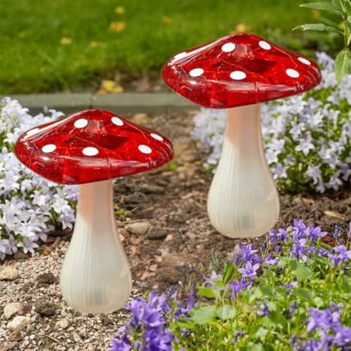 Garden Mile 2 Stück Mega Pilz Licht Outdoor Gartenleuchten Solarbetrieben Neuheit Fliegenpilz Lampe Ganzjährig Solar Pfahl Lichter Outdoor Pilz Ornament für Terrasse Hof Blumenbeet