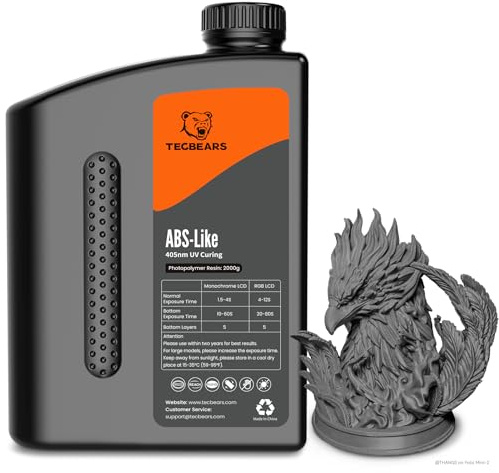 TECBEARS ABS-Like Resin 2KG Dunkelgrau | 405nm UV Resin Photopolymerharz für SLA/LCD/DLP 3D Drucker, Hohe Festigkeit und Zähigkeit, Geringer Geruch