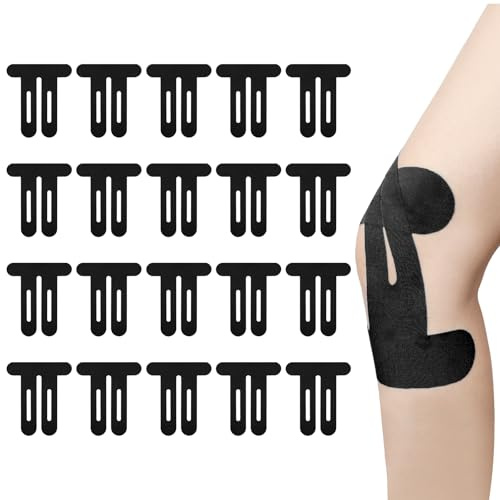 20 Stück Elastischer Knieband, Knie Tape Vorgeschnitten Schwarz Baumwolle, Elastisches Physio Tape für Sport & Schmerz, Hautfreundliche Muskel Tapes Vorgeschnitten, Atmungsaktiv & Schweißfest
