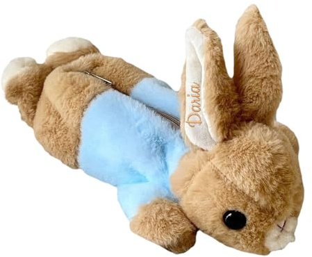 Personalisiertes Hasen-Federmäppchen mit Besticktem Text, Plüsch-Hasen-Federmäppchen, großes Fassungsvermögen, niedliches Federmäppchen, Büro-Organizer