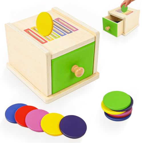 Ainiv Montessori Coin Box, Toddlers Wooden Toys Color Sorting, Object Permanence Box, Montessori Toys for 1+ Year Old, Developmental Toys for Girls Boys Baby Toddler Toys, Learning Kids Gifts