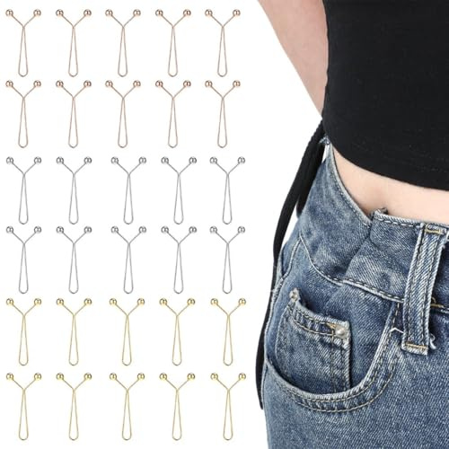 JYNXOR Serre Taille Pantalon,30 Pièces Pince pour Pantalon Trop Large,Boutons de Taille Amovibles,Pinces à Serrer,pour Jean, Réduction Tailles