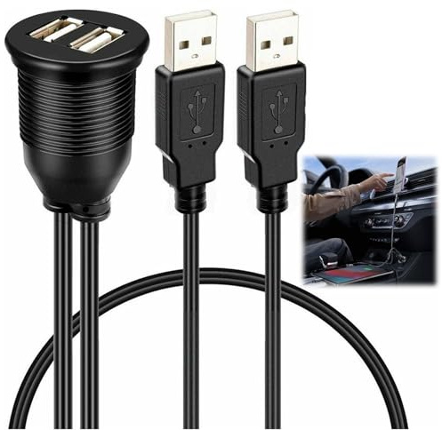 2 x Cavo USB da incasso USB 3.0 maschio a femmina, cavo di prolunga doppio USB, prolunga da incasso, supporto per pannello per montaggio a incasso, cavo per cruscotto auto, barca e moto