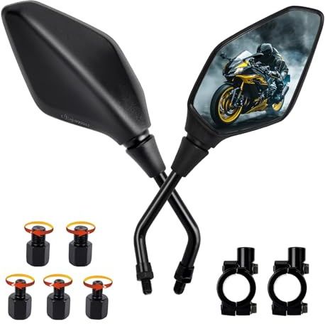 Motorrad Spiegel E Geprüft, Universal M8 M10, Motorrad Rückspiegel mit Rechtsgewinde und Linksgewinde, Motorradspiegel Lenkerendenspiegel Kompatibel mit Scooter, E-Bike, ATV, Moped