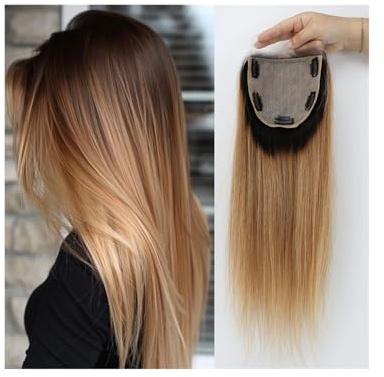 5x5'' Ombre Topper Silk Skin Base Remy Human Hair Silk Top mit PU rundherum mit Clips Natürlicher Kopfhaut-Look Lace Front for Frauen mit dünner werdendem Haar Haar Extensions(20 INCH)