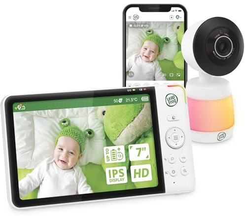 Leapfrog Moniteur de bébé Intelligent Wi-FI 7 avec vidéo Full HD 1080p, écran LCD 720p, Application Gratuite avec vidéo de Mouvement, détection de Son/Mouvement, Zoom panoramique, Vision Nocturne en