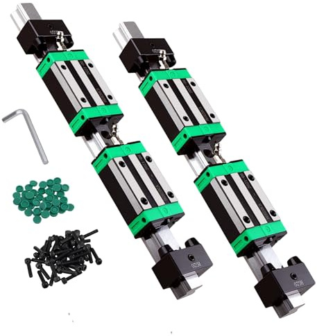 TIOMIOSEA HGR20 Linearführung Set 2 x HGR20-300mm Linearschienen mit 4 x HGH20CA Gleitblock + 4 x Begrenzungsblock Lineare Führungssystem für 3D Drucker, CNC-Maschinen, Elektrische Geräte
