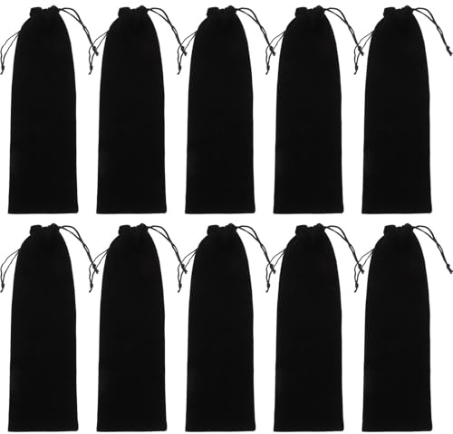 Alipis 12 Stück Schwarze Samt Kordelzugbeutel 8x26cm Bestecktaschen für Essstäbchen Strohhalme Besteck Aufbewahrungstaschen für Grill Party Reise