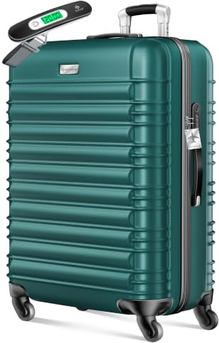 KESSER® Reisekoffer 120L Großer Hartschalen Koffer Inkl. Kofferwaage + Gepäckanhänger | Trolley Gepäck Rollkoffer Zahlenschloss 4 Rollen ABS-Hartschale Teleskopgriff, 75x50x32cm, Petrolgrün