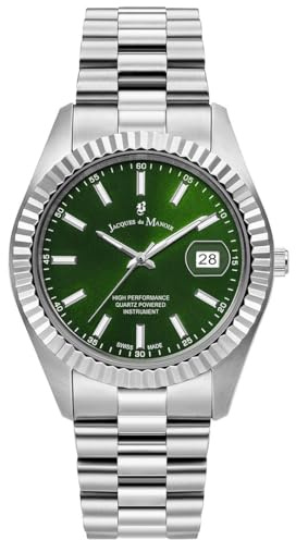 Jacques Du Manoir Inspiration, Herren Armbanduhr, Quarz Analog, Edelstahl, 40 mm, Edelstahlarmband, Silber, 5 bar, Zifferblattfarbe: Grün, Datumsanzeige, JWN01707