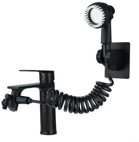Bidet WC-Sprüh-Set, Waschbeckenhahn-Verlängerung für Waschbecken, Haarreinigung, Badezimmer, externer Duschkopf, Waschbecken, Wasserteiler, Wasserhahn-Splitter (schwarz)