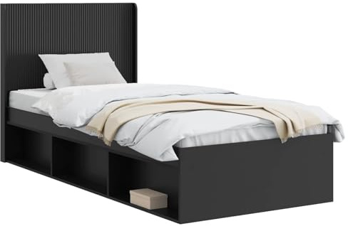 vidaXL Bettgestell mit Stauraum und Kopfteil Schwarz 90 x 200 cm, Moderner Bettgestell, stylische Kopfteil, rechteckiger Stauraum, platzsparende Möbel für Dein Schlafzimmer