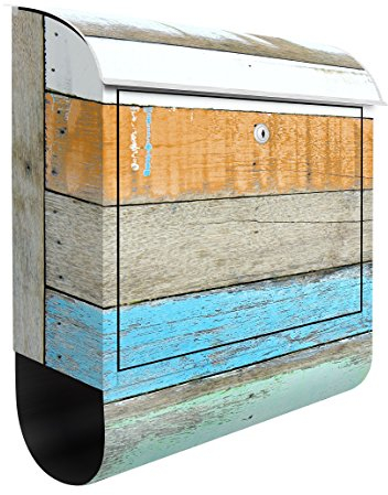 Design Briefkasten Maritimes Küstenflair 39x46x13cm Motiv Bretter Holz, Postkasten mit Zeitungsrolle, Wandbriefkasten, Mailbox, Letterbox, Briefkastenanlage, Dekorfolie, Größe: 46cm x 39cm