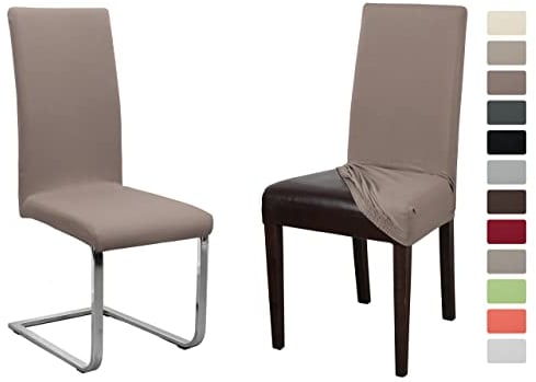 BEAUTEX Lot de 2 Housses de Chaise en Jersey (Couleur sélectionnable), Housse élastique uni Stretch en Coton, bi-élastique, Brun Taupe