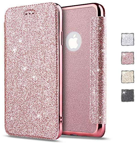 KOUYI Coque iPhone 11, Paillettes Strass Bling Fin à clapet Folio en Cuir PU avec Emplacement pour Carte Coque arrière TPU Souple pour Apple iPhone 11 6,1 Pouces (Rose)