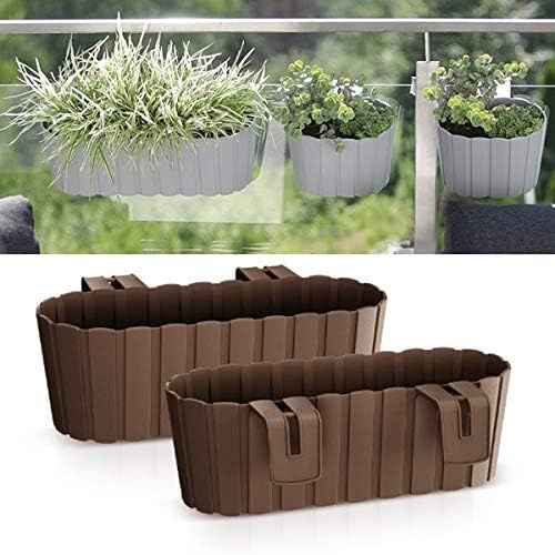 Blumenkasten Balkonkasten Blumentopf Geländerkasten Geländer Balkontopf Pflanzentopf Holzbrett Design Brett-Optik (400 Anthrazit)