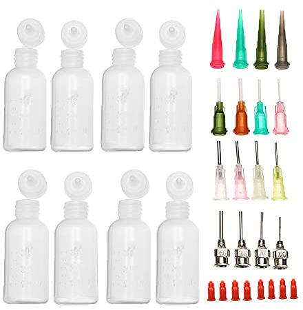 8 Pcs Needle Oiler, Glue Applicator Bottles Needle Tip Squeeze Bottle | 1 OZ Precision Gun Oil Bottle, with 16 Blunt Tips for Crafts, Hinges, Liquids, Paint