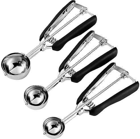 HOMURE H Juego de 3 cucharas para galletas, incluye 1 cucharada/2 cucharadas/3 cucharadas, cucharas de galletas para hornear, cuchara para masa de galletas, acero inoxidable 18/8, buen agarre,