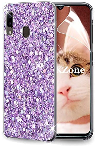 OKZone Cover per Samsung Galaxy A20E [con Pellicola Proteggi Schermo], Custodia Lucciante con Brillantini Glitters Ultra Sottile Designer Case Cover (Viola)