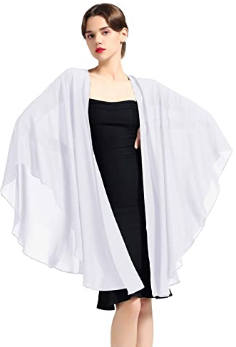 BEAUTELICATE Chiffon Schal Stola Bolero Damen für Abendkleid Festlich Hochzeit Braut Frühling Sommer Jacke Bright Weiß,Einheitsgröße
