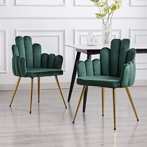Wahson Esszimmerstühle 2er Set, Samt Polsterstuhl Muschel Sessel Küchenstuhl mit Rückenlehne Eckstuhl für Schlafzimmer Wohnzimmer,Grün