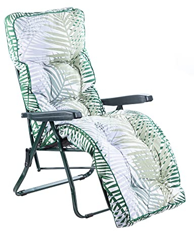 Alfresia Reclining Garden Chair with Classic Cushion Folding Recliner | Green frame steel sprung supports crumb foam padding 107kg max load