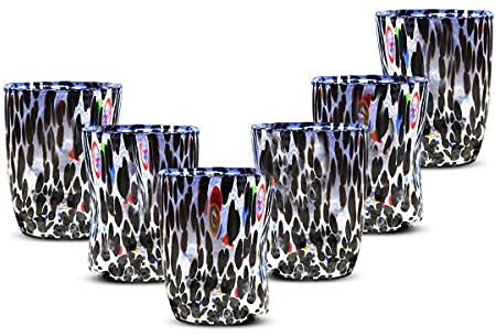 Gocce di Murano 6 Bicchieri Acqua Lavorati Secondo la Tradizione degli Artigiani di Murano, Bicchiere Soffiato e Lavorato a Mano 300 ml - Calici Acqua Eleganti e Preziosi