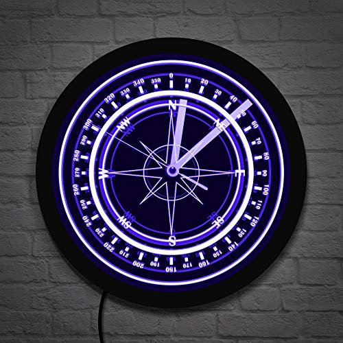 yuandd Horloge Murale Boussole Nautique avec rétro-éclairage LED Rose des Vents Rose des Vents Décoration d'intérieur Horloge Murale Marina Sailors Cadeaux