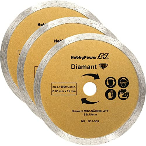 3 dischi diamantati da taglio diamantati Ø 85 x 15 mm lama per sega circolare per pietra, piastrelle, ceramica compatibile con Bosch, Makita, Worx, Parkside
