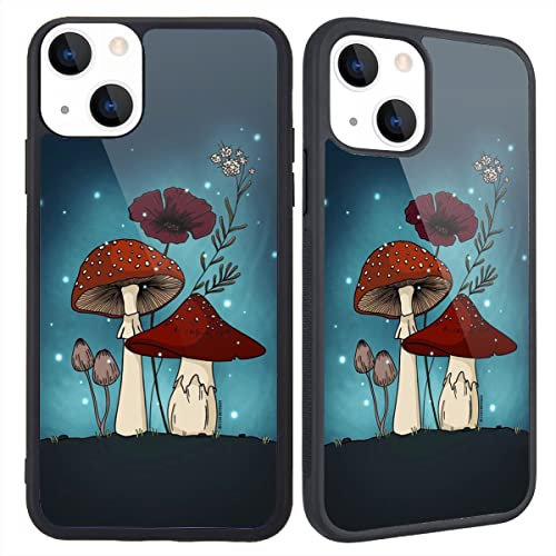 MACARI for iPhone 13 mini Case Aesthetic Mushroom Pattern Design, Soft TPU Hard Back Shatter-Resistant Shockproof Anti-Fall Protective Girly Painting Art Cover Case for iPhone 13 mini