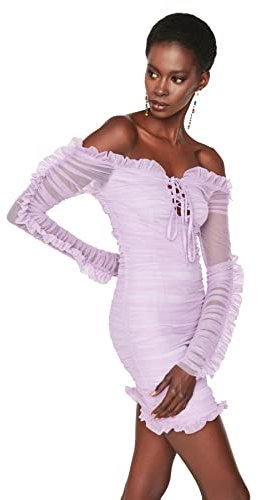 Trendyol Drapeli Abito Tulle Dress, Lilla, 44 Donna