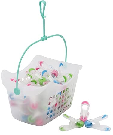 JVL Plastic Peg Basket with 48 Prism Soft Touch Mini Pegs, Multicolor, (19-216-270)
