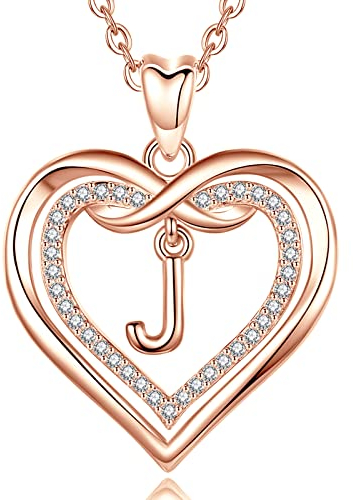 AEONSLOVE Collana con Iniziale J Collana Nome Personalizzabile Ciondolo Lettera Oro Rosa Regalo Compleanno Donna Fidanzata Amica Mamma