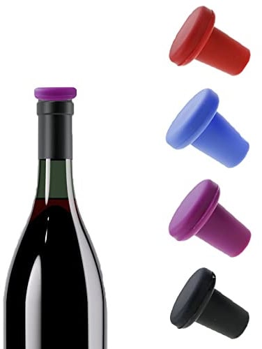 UtySty 4 Pack Silicone Wine Stopper Reusable Seal Cover Cork Universal Glass Bottle Cap Keep Fresh Cover for Beverage Champagne Beer Drinking Syrup Kitchen Whisky Gin Vodka Vinegar