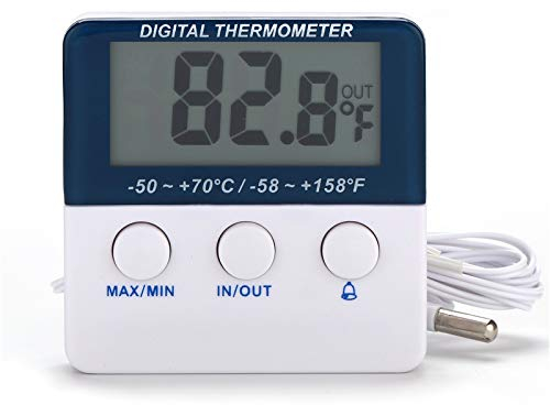Fridge Thermometer Kühlschrankthermometer Digitales Gefrierschrankthermometer Temperatur Alarm Funktion Digital Thermometer mit Fühler für Hohe und Niedrige Temperaturen.