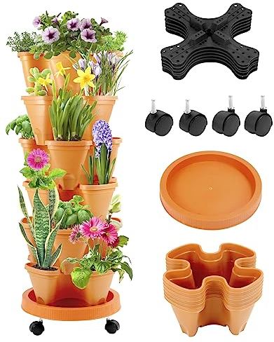 QWORK® 6 livelli fioriera verticale, Vasi per piante impilabili in plastica, Verdure impilabili, Fragole, Fiori