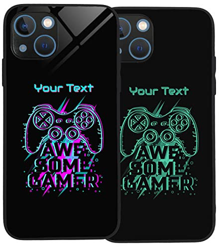 Personalised Case for iPhone 14, Slim Anti Scratch Glass panel with shockproof TPU Rims | Glow in the Dark Case | Custom Phone Case-Awesome Gamer