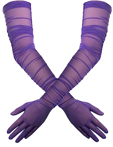 TOYMIS Damen Lange Handschuhe, 1920s Sexy Transparente Handschuhe Elegante Lange Opernhandschuhe Mesh-Tüllhandschuhe Tanzhandschuhe für Kostümparty Halloween-Abend (Lila)