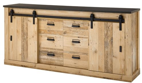 Furn.Design Sideboard in Used Wood hell und anthrazit Kommode 201 x 91 cm, Stove