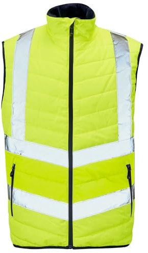 Expert Workwear Hi Vis 2 Tone Puffer Body Warmer High Visibility Lightweight Waistcoat Gilet Warm Quilted Sleeveless Viz Bodywarmer All Season